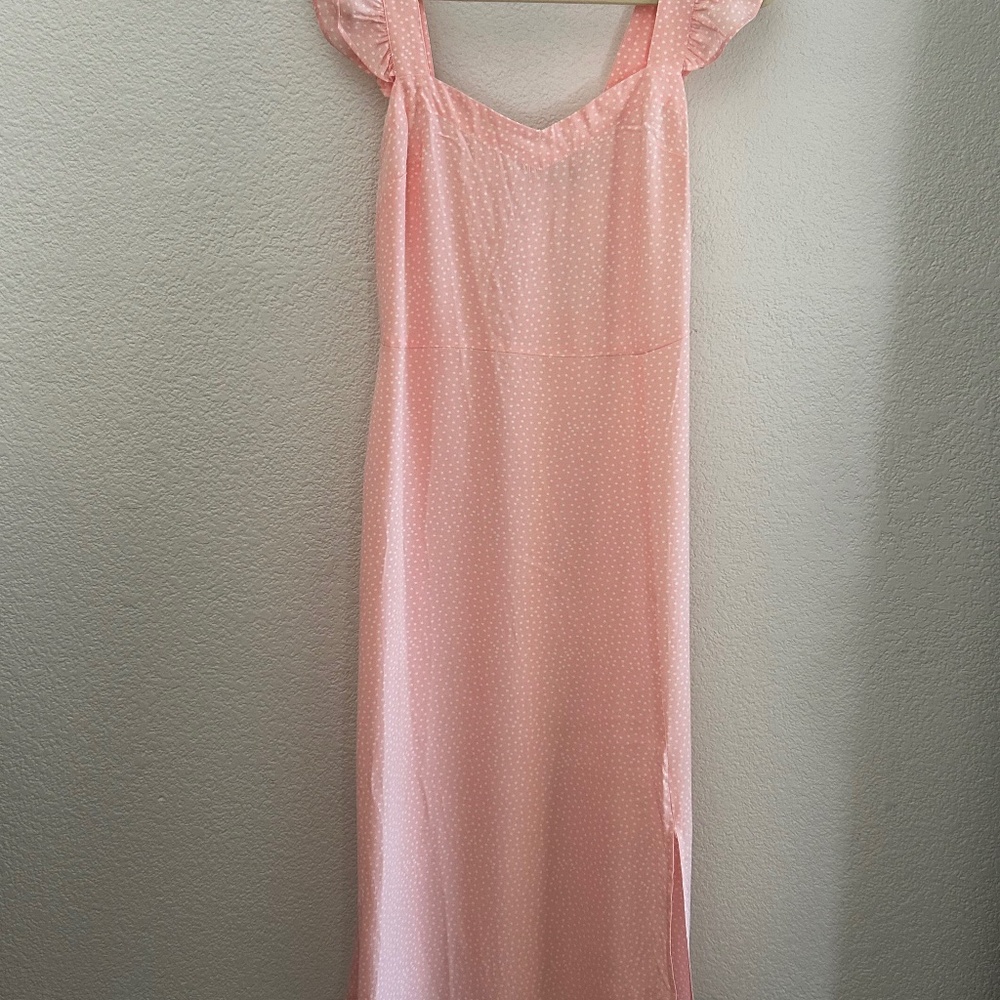 Pink LOFT flutter sleeve midi slip dress